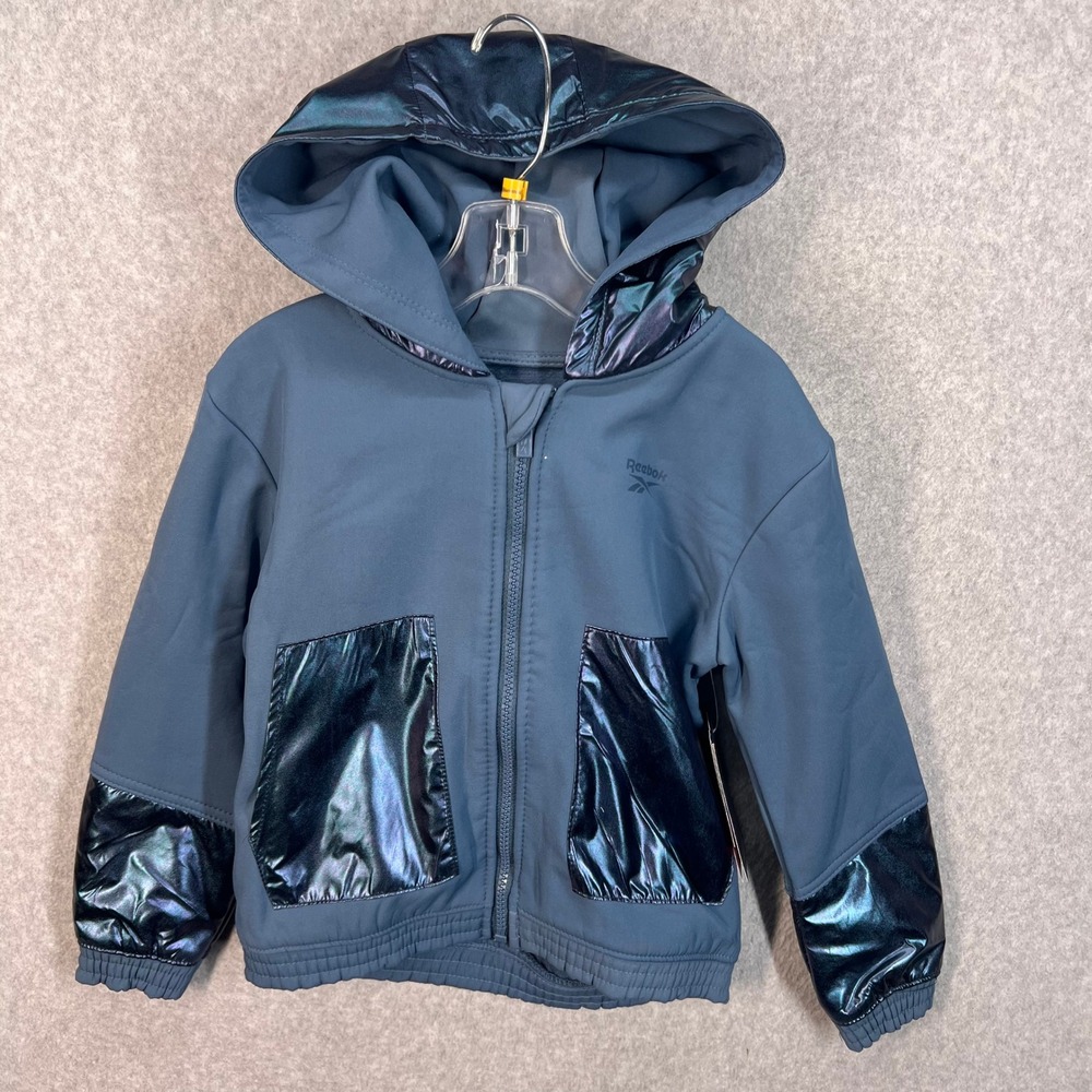 Reebok Kids Dusty Blue Metallic Iridescent Zip Up‎ Hoodie Jacket B1154RB4 Size 5